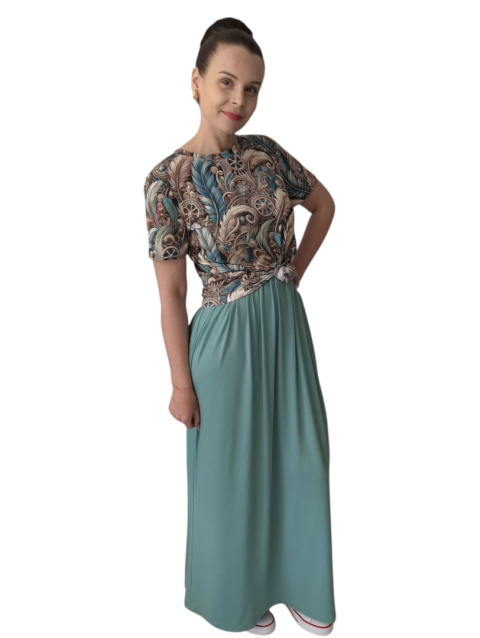 Zestaw Boho Piórka ze Spódnicą Maxi Brudna Mięta Zestaw Boho Piórka ze Spódnicą Maxi Brudna Mięta